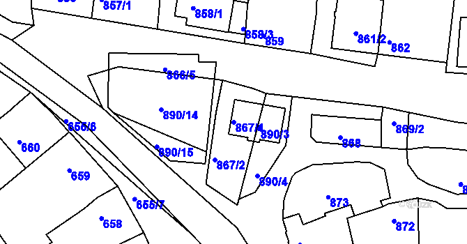 Parcela st. 867/1 v KÚ Klobouky u Brna, Katastrální mapa