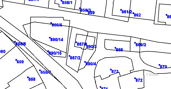 Parcela st. 890/3 v KÚ Klobouky u Brna, Katastrální mapa