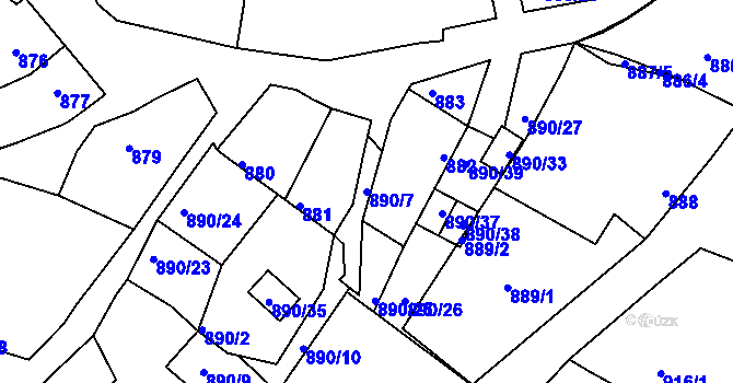 Parcela st. 890/7 v KÚ Klobouky u Brna, Katastrální mapa