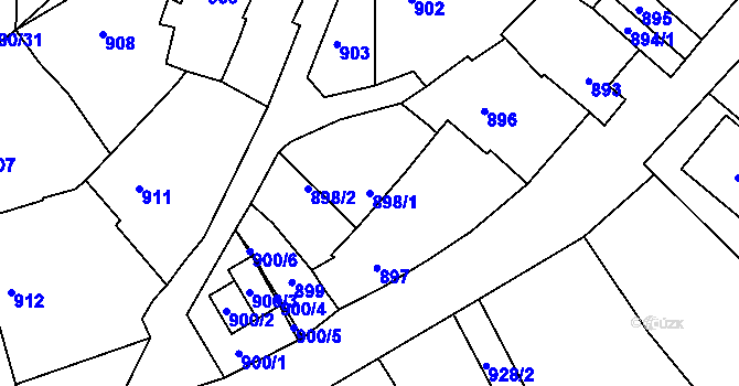 Parcela st. 898/1 v KÚ Klobouky u Brna, Katastrální mapa