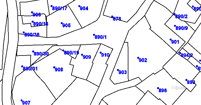 Parcela st. 910 v KÚ Klobouky u Brna, Katastrální mapa