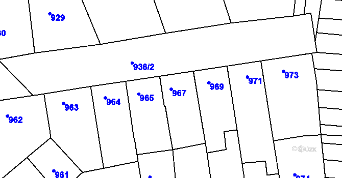 Parcela st. 967 v KÚ Klobouky u Brna, Katastrální mapa