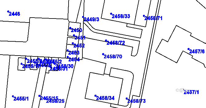 Parcela st. 2458/70 v KÚ Klobouky u Brna, Katastrální mapa