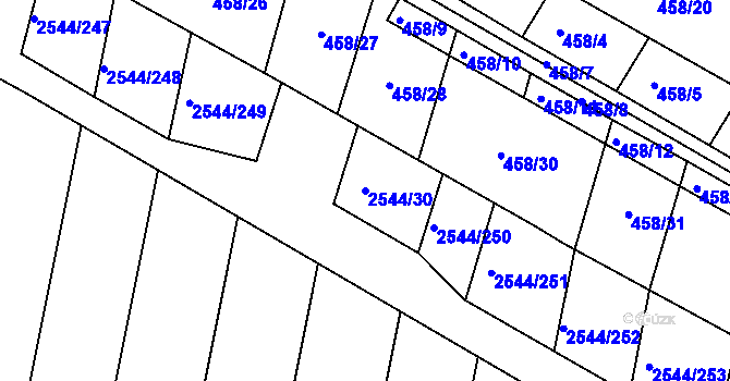 Parcela st. 2544/30 v KÚ Klobouky u Brna, Katastrální mapa