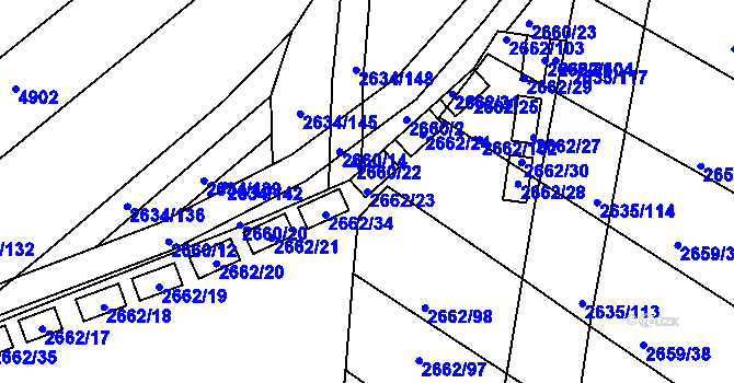 Parcela st. 2662/23 v KÚ Klobouky u Brna, Katastrální mapa