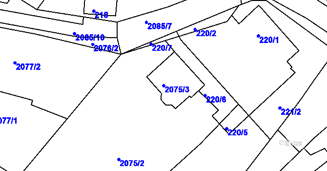 Parcela st. 2075/3 v KÚ Klobouky u Brna, Katastrální mapa