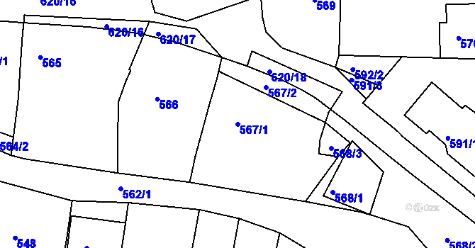 Parcela st. 567/1 v KÚ Klobouky u Brna, Katastrální mapa