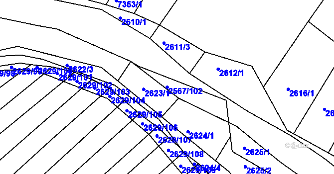 Parcela st. 2567/102 v KÚ Klobouky u Brna, Katastrální mapa