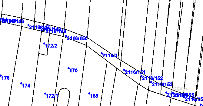 Parcela st. 2116/3 v KÚ Klobouky u Brna, Katastrální mapa