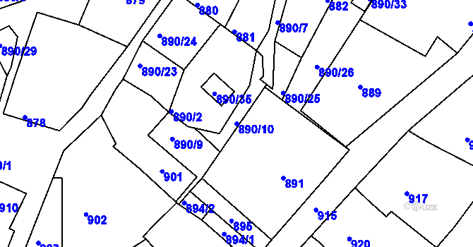 Parcela st. 890/10 v KÚ Klobouky u Brna, Katastrální mapa