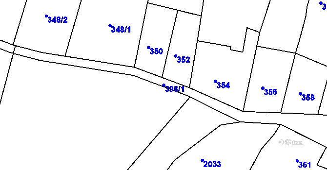 Parcela st. 398/1 v KÚ Klobouky u Brna, Katastrální mapa