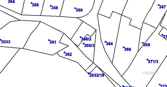 Parcela st. 398/3 v KÚ Klobouky u Brna, Katastrální mapa