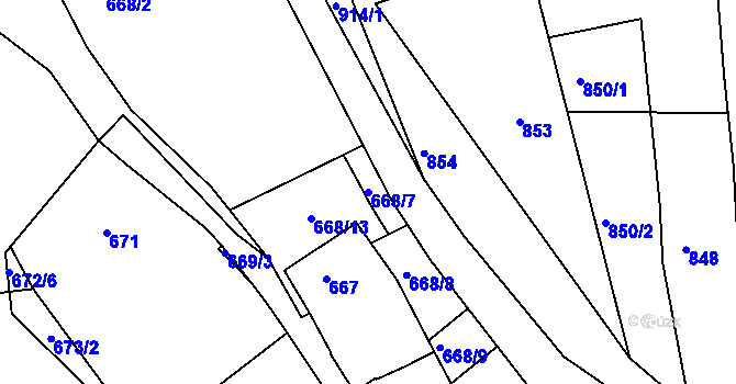 Parcela st. 668/7 v KÚ Klobouky u Brna, Katastrální mapa