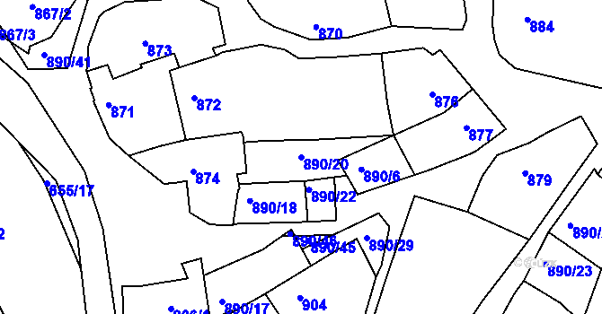 Parcela st. 890/20 v KÚ Klobouky u Brna, Katastrální mapa