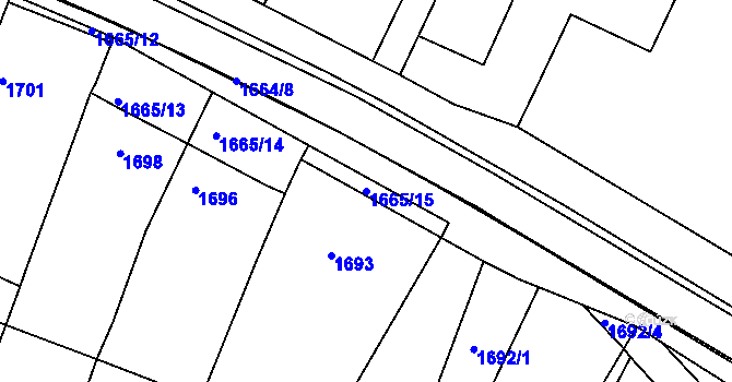 Parcela st. 1665/15 v KÚ Klobouky u Brna, Katastrální mapa