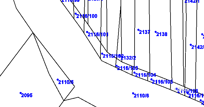 Parcela st. 2116/102 v KÚ Klobouky u Brna, Katastrální mapa