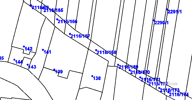 Parcela st. 2116/168 v KÚ Klobouky u Brna, Katastrální mapa