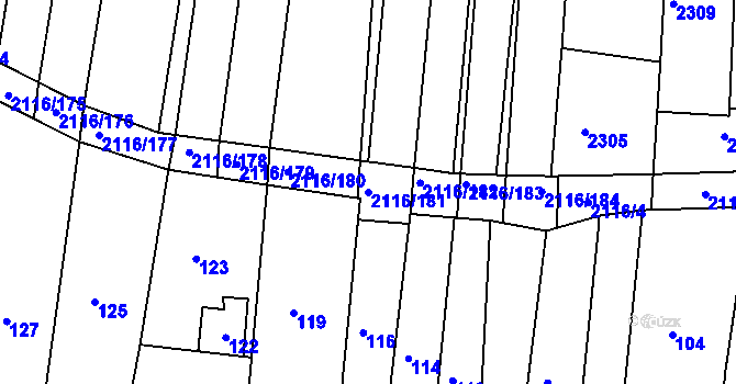 Parcela st. 2116/181 v KÚ Klobouky u Brna, Katastrální mapa