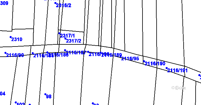 Parcela st. 2116/189 v KÚ Klobouky u Brna, Katastrální mapa