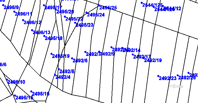 Parcela st. 2492/9 v KÚ Klobouky u Brna, Katastrální mapa