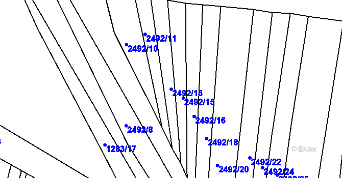 Parcela st. 2492/13 v KÚ Klobouky u Brna, Katastrální mapa