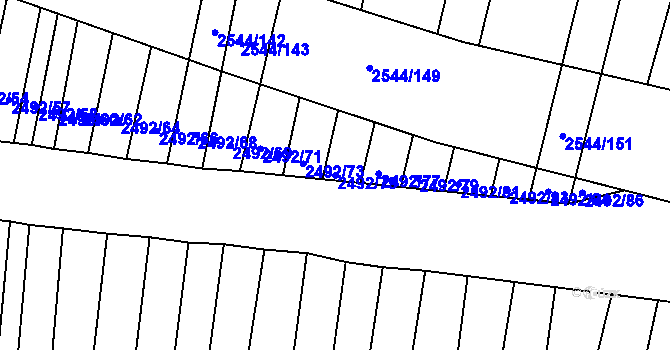 Parcela st. 2492/75 v KÚ Klobouky u Brna, Katastrální mapa