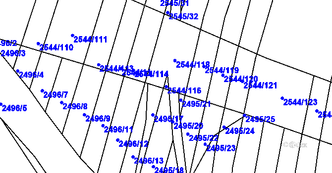 Parcela st. 2544/116 v KÚ Klobouky u Brna, Katastrální mapa