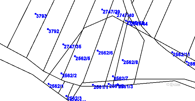 Parcela st. 2562/6 v KÚ Klobouky u Brna, Katastrální mapa