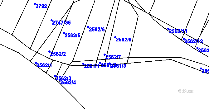 Parcela st. 2562/7 v KÚ Klobouky u Brna, Katastrální mapa