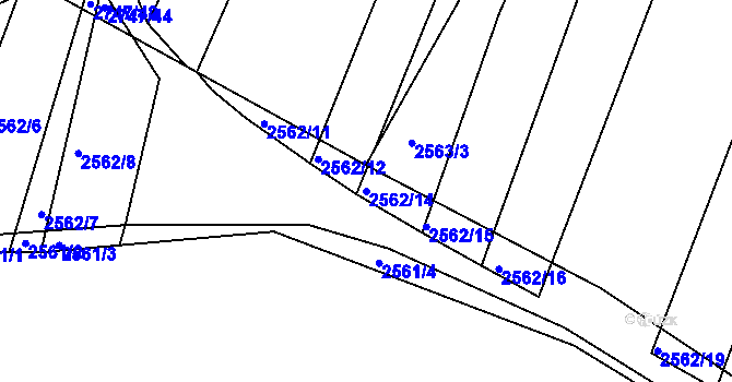 Parcela st. 2562/14 v KÚ Klobouky u Brna, Katastrální mapa
