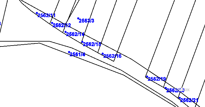 Parcela st. 2562/16 v KÚ Klobouky u Brna, Katastrální mapa