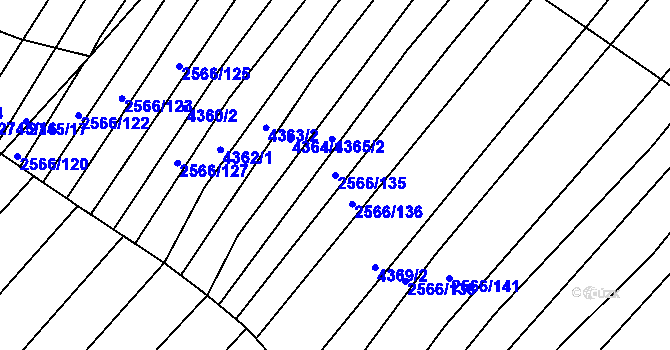 Parcela st. 2566/135 v KÚ Klobouky u Brna, Katastrální mapa