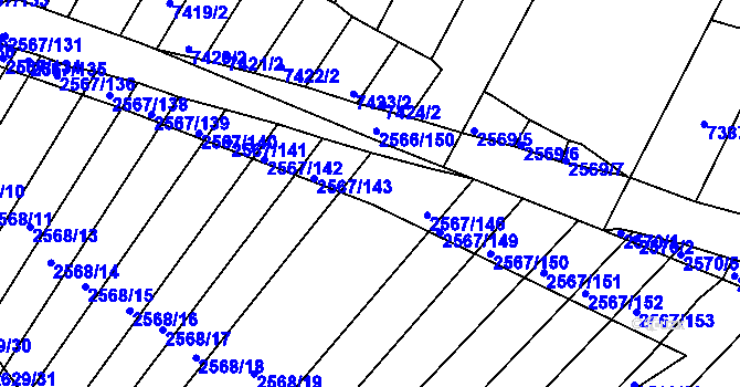 Parcela st. 2567/145 v KÚ Klobouky u Brna, Katastrální mapa