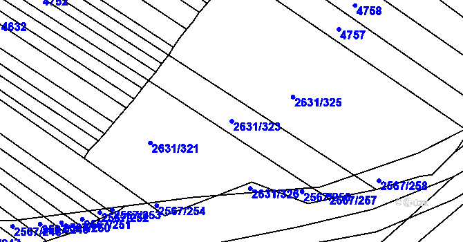 Parcela st. 2631/323 v KÚ Klobouky u Brna, Katastrální mapa