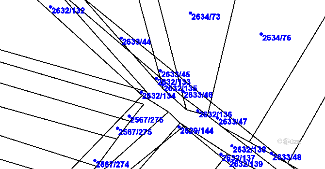 Parcela st. 2632/135 v KÚ Klobouky u Brna, Katastrální mapa