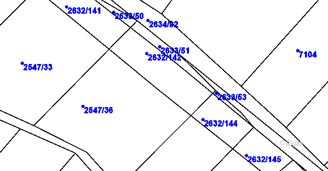 Parcela st. 2632/143 v KÚ Klobouky u Brna, Katastrální mapa