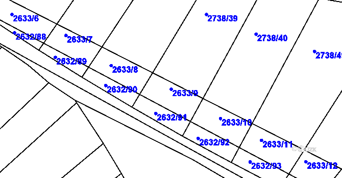 Parcela st. 2633/9 v KÚ Klobouky u Brna, Katastrální mapa