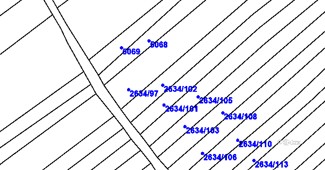 Parcela st. 2634/102 v KÚ Klobouky u Brna, Katastrální mapa