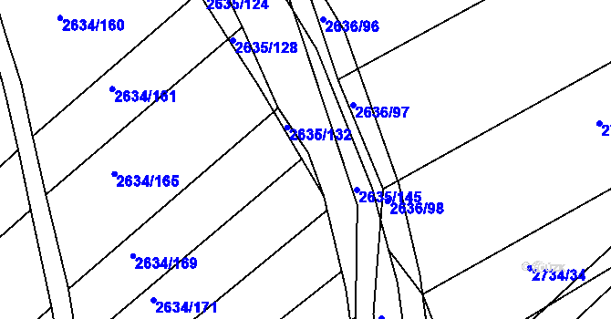 Parcela st. 2635/135 v KÚ Klobouky u Brna, Katastrální mapa