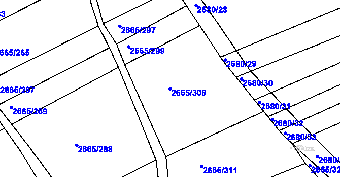 Parcela st. 2665/308 v KÚ Klobouky u Brna, Katastrální mapa