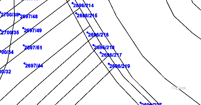 Parcela st. 2696/217 v KÚ Klobouky u Brna, Katastrální mapa
