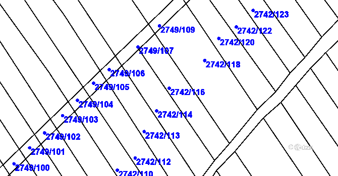 Parcela st. 2742/116 v KÚ Klobouky u Brna, Katastrální mapa