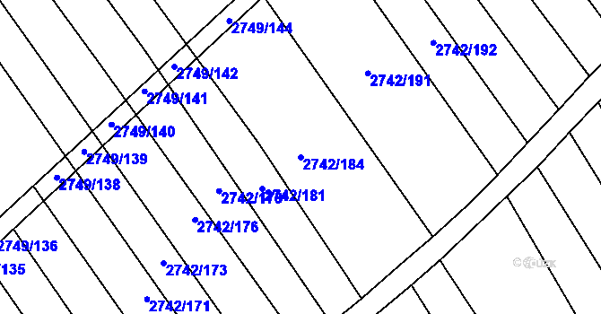 Parcela st. 2742/184 v KÚ Klobouky u Brna, Katastrální mapa