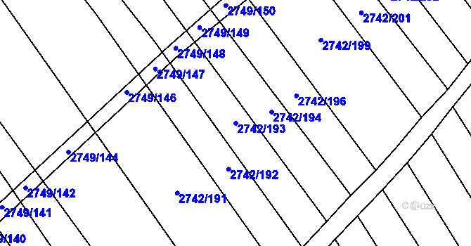 Parcela st. 2742/193 v KÚ Klobouky u Brna, Katastrální mapa