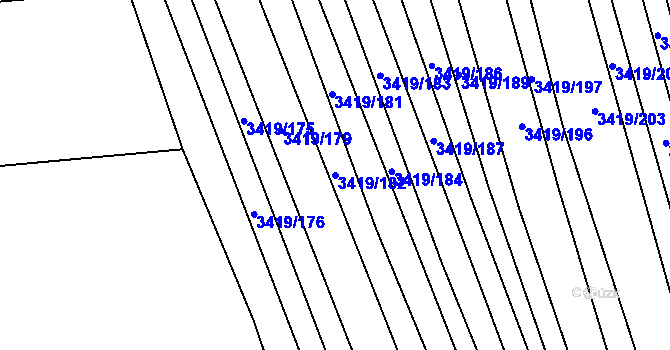 Parcela st. 3419/182 v KÚ Klobouky u Brna, Katastrální mapa