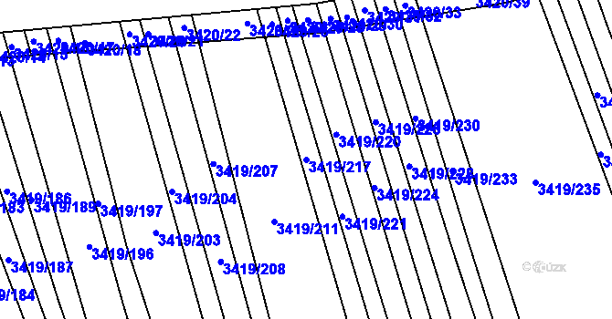 Parcela st. 3419/217 v KÚ Klobouky u Brna, Katastrální mapa