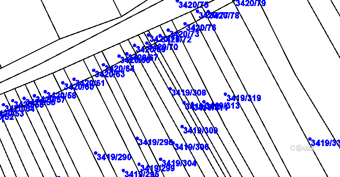 Parcela st. 3419/308 v KÚ Klobouky u Brna, Katastrální mapa