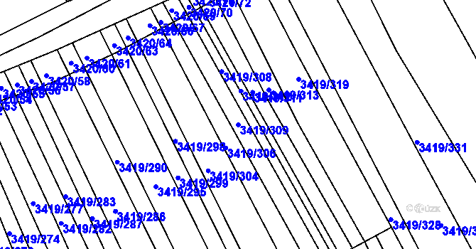 Parcela st. 3419/309 v KÚ Klobouky u Brna, Katastrální mapa