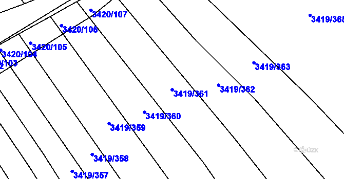 Parcela st. 3419/361 v KÚ Klobouky u Brna, Katastrální mapa