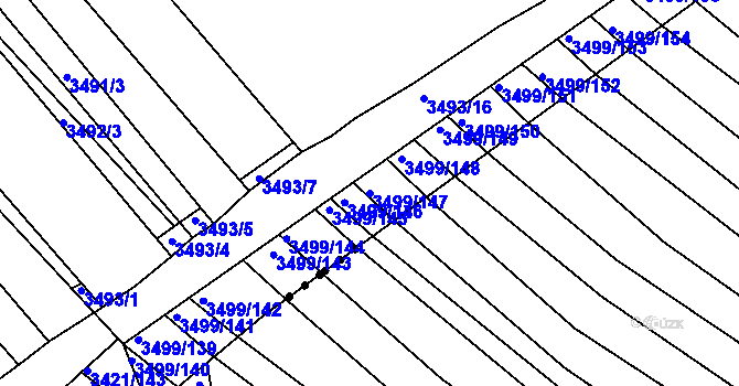 Parcela st. 3499/147 v KÚ Klobouky u Brna, Katastrální mapa